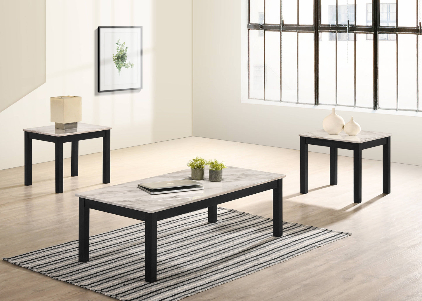 Crown Mark White Marble coffee table set (4167)