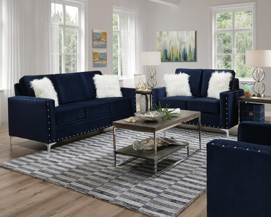 blue and white sofa and love seat