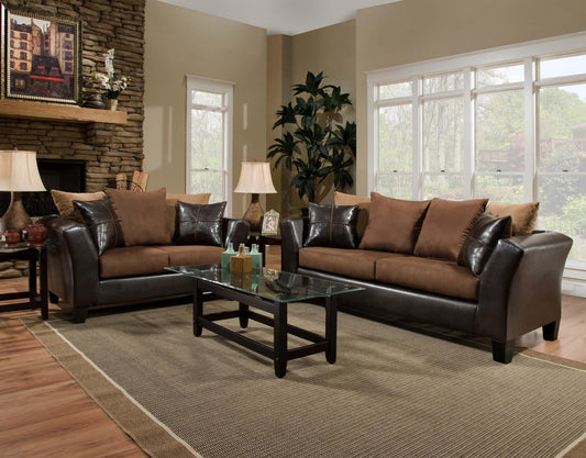 brown multicolor sofa and love seat
