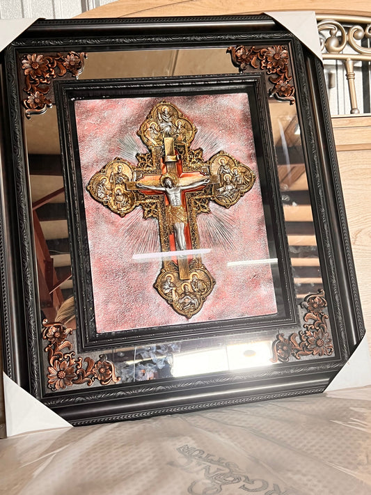 Brown Cross Framed Mirror