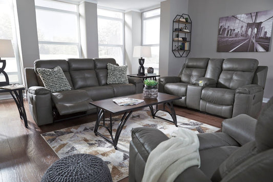 Ashley Gray Fabric Reclining Sofa Set