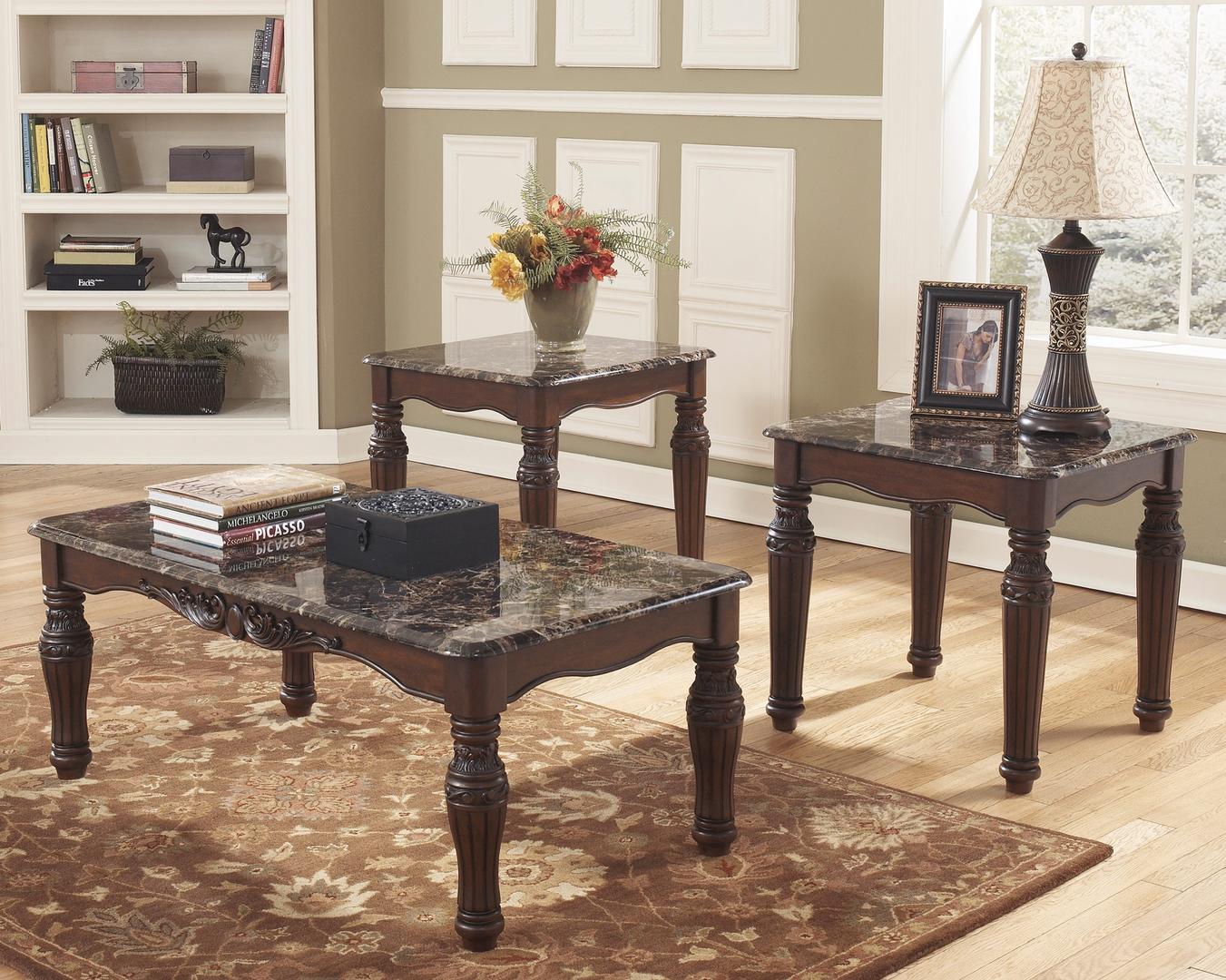 ASHLEY T533 BROWN MARBLE Coffee Table Set