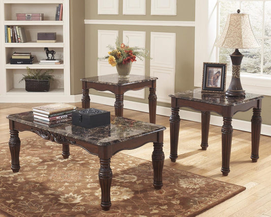 ASHLEY T533 BROWN MARBLE Coffee Table Set