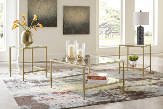 ASHLEY T024-13 glass gold coffee table set